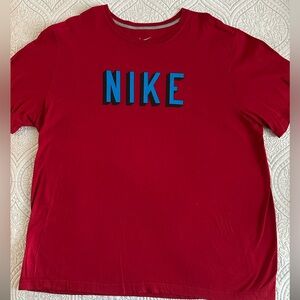 Nike Men's Red Tee with Blue Logo